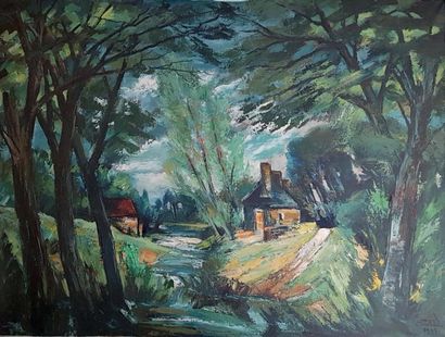 Anders OSTERLIND (1887-1960) Maison en bord de rivière
Huile sur toile signée en...