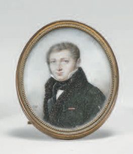 BORDES, Joseph (1773 - circa 1838) «Portrait en buste d'un homme au col d'astrakan...