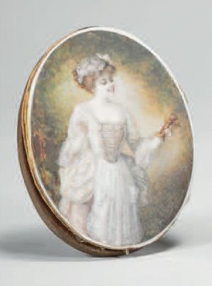 DYCKMAN-LEMONNIER, Jeanne (1872-?) «Portrait d'une jeune élégante admirant une statuette...