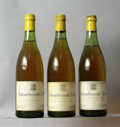 null 3 bouteilles CHABLIS Grand Cru - CHÂTEAU DE GRENOUILLES 1967 Etiquettes tachées,...