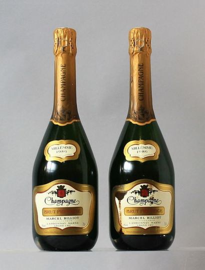 null 2 bouteilles CHAMPAGNE BILLIOT brut prestige Ambonnay 1986 1 Etiquette tach...