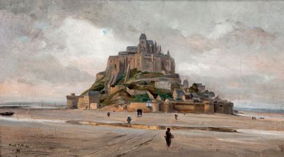 Emmanuel LANSYER (1835-1893) Le mont Saint-Michel
Huile sur panneau.
Monogrammée,...