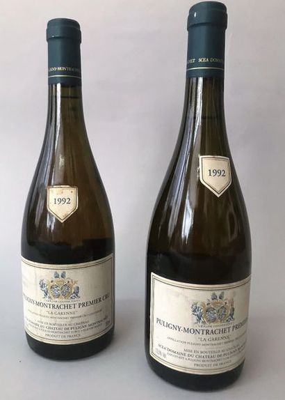 null 2 bouteilles PULIGNY MONTRACHET 1er Cru "La Garenne" Ch. de PULIGNY 1992 Etiquettes...