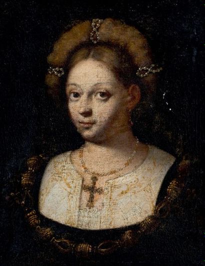 Attribué à Bernardino LICINIO (vers 1489- après 1565) Portrait de jeune femme à la...