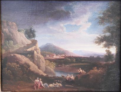École ROMAINE vers 1700, suiveur de Jan Frans Van BLOEMEN 
Le repos des bergers



Toile.



40...