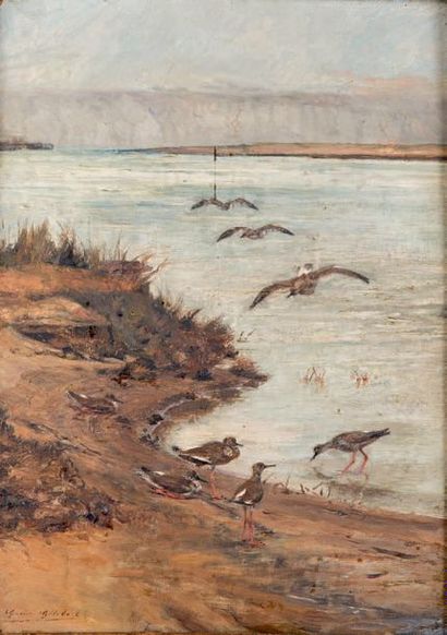 Gaston GELIBERT (1851-1931) Oiseaux sur le rivage
Huile sur carton signée en bas...