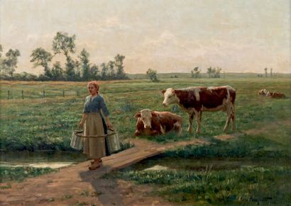 Félix PLANQUETTE (1873-1964) La laitière
Huile sur toile signée en bas à droite et...