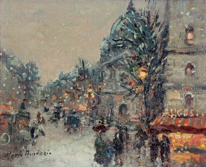 Mério AMEGLIO (1897-1970) Boulevard enneigé devant l'église Saint-Augustin à Paris
Huile...