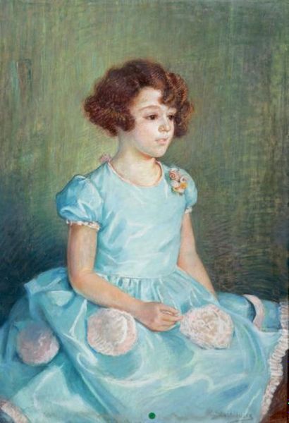 Ecole Française vers 1900 Portrait de petite fille en robe bleue
Pastel.
Porte une...