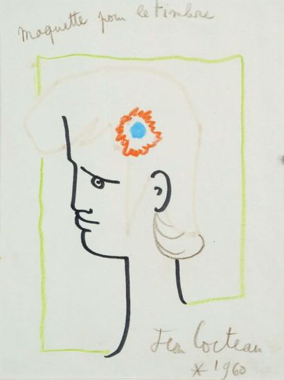 Jean COCTEAU (1889-1963) Maquette pour le timbre «Marianne»
Dessin au feutre signé...