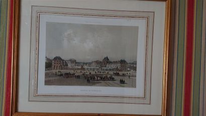 null Paire de gravures en couleur « Arc de triomphe » et « Château de Versailles ».
30...