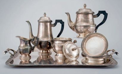 ERCUIS Ensemble thé-café en métal argenté comprenant un plateau, un pot à lait, une...