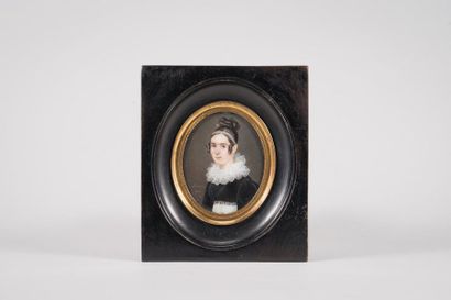 Jean Pierre Frédéric BARROIS (1786-1814) Portrait de femme en buste robe noire et...