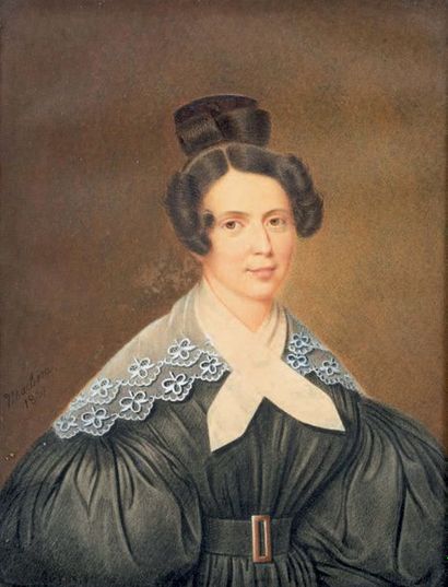 Ferdinand Machera (1776-1843) Femme à la robe noire et col dentelle
Portrait présumé...