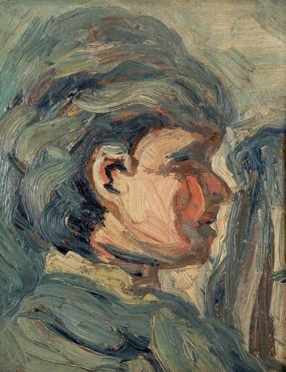 École du XXe siècle Portrait de profil
Huile sur toile.
27 x 22 cm