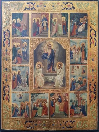 null Icône russe.
La vie de la Vierge
XIXe siècle.
45 x 37 cm