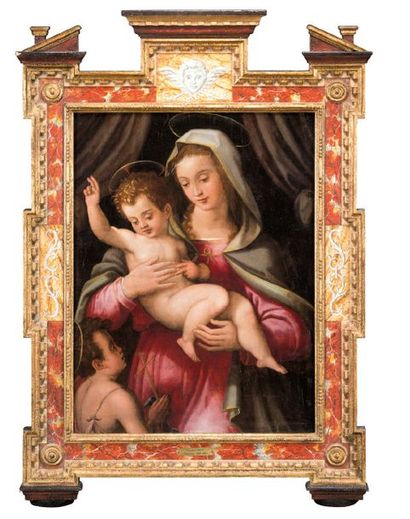 BETTI Niccolo (vers 1550-1617) 
Vierge à l'Enfant
Huile sur panneau.
(Restaurations).
61...