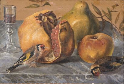 École Française du XIXe siècle 
Nature morte à la grenade Huile sur toile.
19 x 29...