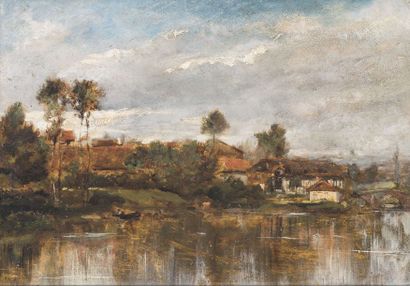 École Française du XIXe siècle 
Rivière
Huile sur toile.
29 x 40 cm