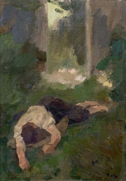 Alfred ROLL (1846-1919) 
Homme se reposant
Huile sur toile signée en bas à droite.
45...
