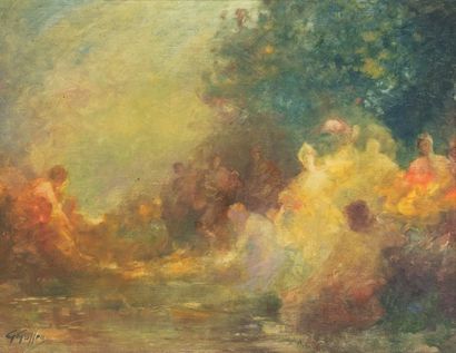 Gabriel GRIFFON (1866-1938) 
Personnages au bord de l'eau
Huile sur toile signée...