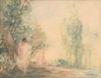 Gabriel GRIFFON (1866-1938) 
Femmes au bord de l'eau (à gauche)
Aquarelle signée...