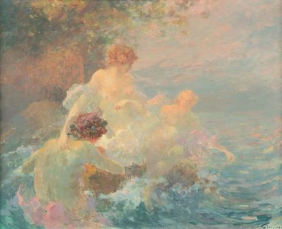 Gabriel GRIFFON (1866-1938) 
Personnages mythologiques au bord de l'eau
Peinture...