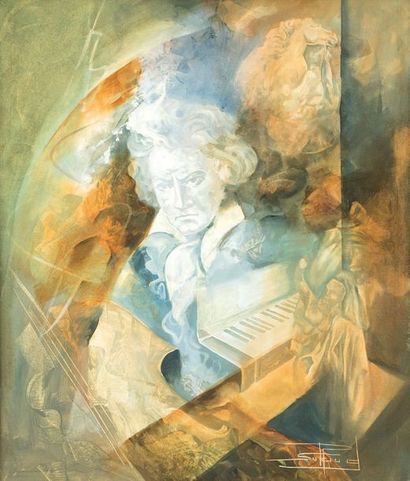 SURAUD Roger (1938-2016) 
Beethoven
Huile sur toile.
Signée en bas à droite.
55 x...