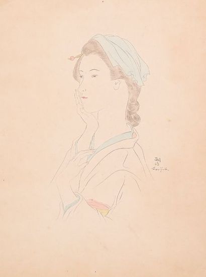 Léonard FOUJITA (1886-1968) Portrait d'une japonaise
Impression rehaussée au pochoir...