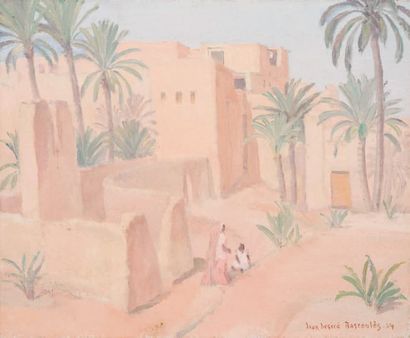 Jean-Désiré BASCOULES (1886-1976) Mère et enfant devant une ville fortifiée, Afrique...