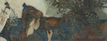 Françoise ADNET (1924) La jeune fille et l'oiseau
Huile sur panneau signée en bas...
