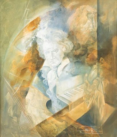 SURAUD Roger (1938-2016) Beethoven
Huile sur toile signée en bas à droite.
55 x 46...