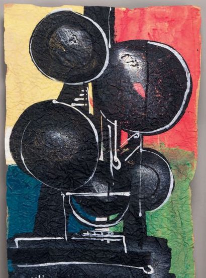 Ladislas KIJNO (1921-2012) Composition abstraite, fond rouge, jaune et vert
Papier...