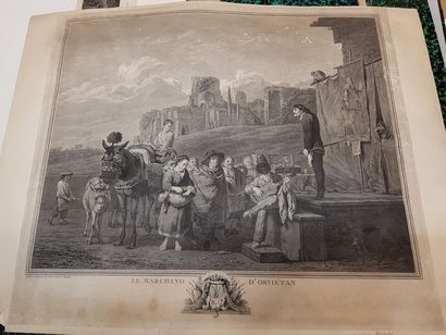 null Lot de 12 gravures couleurs du XVIIIe et XIXe siècle sur les marchands et les...