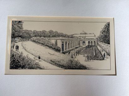 Ecole Française vers 1900 L'orangerie à Vichy
Encre.
8,5 cm x 16,5 cm.
On y joint...