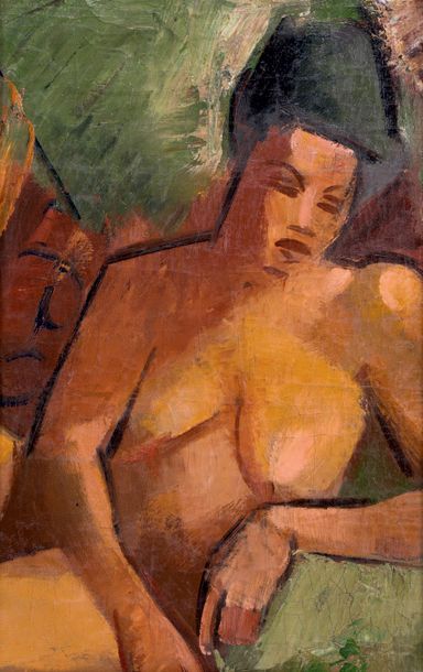 École FRANÇAISE du XXe siècle Femme nue accoudée
Huile sur toile.
41 x 27 cm