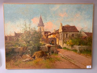 null E. GALIANY dit EUGÈNE GALIEN-LALOUE (1854-1941)
Poules à l'entrée du village...