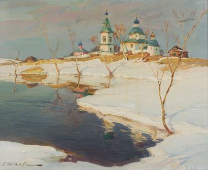 null Konstantin Alexandrovitch WESCHTSCHILOFF (1877-1945)
Vue d'un étang en Russie
Huile...