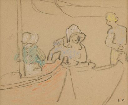 null Louis VALTAT (1859-1962)
"Trois femmes".
Crayon gras, signé en bas à droite...