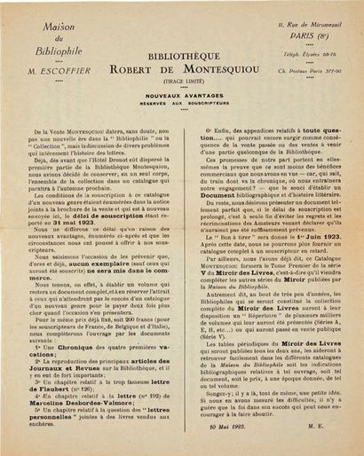 [MONTESQUIOU] ESCOFFIER (M.) Bibliothèque de Robert de Montesquiou. Première vente....