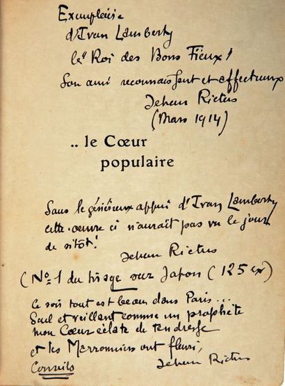 RICTUS (J.) Le Coeur populaire. Paris, Eugène Rey, 1914, in-8° carré, maroquin noir,...