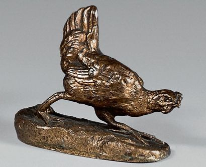 D'après Alex LEONARD (1821-1877) 
Poule marchant
Épreuve en bronze à patine mordorée,...