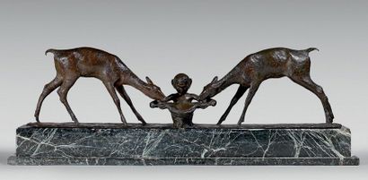 Ary Jean BITTER (1883-1973) 
Faune et Faons
Épreuve en bronze à patine brune nuancée,...