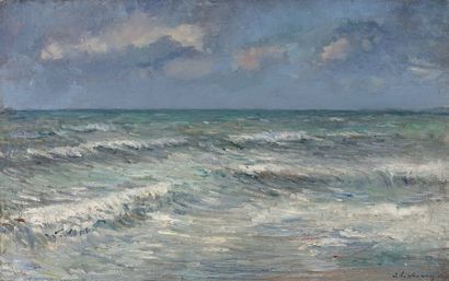 Albert Marie LEBOURG (1849-1928) La mer
Huile sur toile, signée en bas à droite.
(Restaurations).
46...