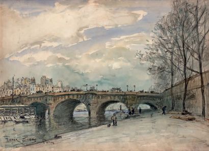 Frank Myers BOGGS (1855-1926) Paris, la Seine au Pont-Neuf
Aquarelle sur traits de...