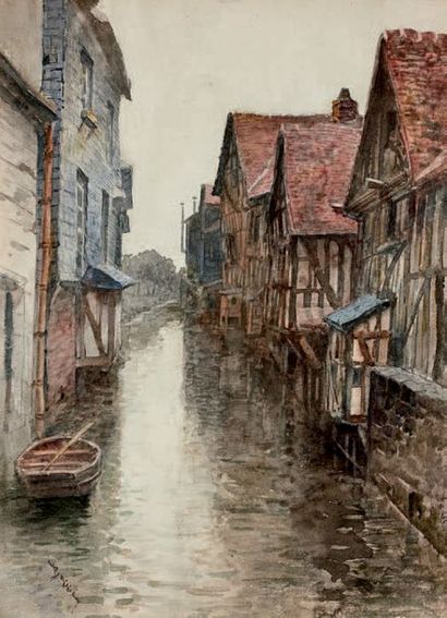 Frank Myers BOGGS (1855-1926) Pont-Audemer
Aquarelle, signée en bas à gauche.
38...