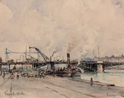 FRANK WILL (1900-1951) Rouen, le pont transbordeur
Aquarelle gouachée sur traits...