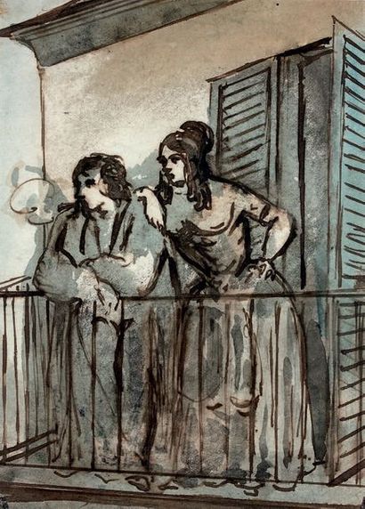 CONSTANTIN GUYS (1802-1892) Sur le balcon
Dessin à l'encre et au lavis.
16 x 11,5...