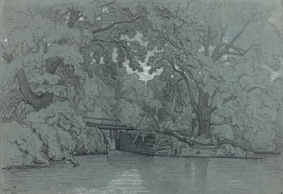 Théodore CARUELLE D'ALIGNY (1798-1871) Paysage à Segré
Crayon noir, craie blanche...