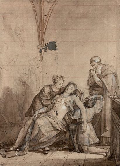 Auguste COUDER (1790-1873) La mort de Masaccio
Pierre noire, sanguine, plume et encre...